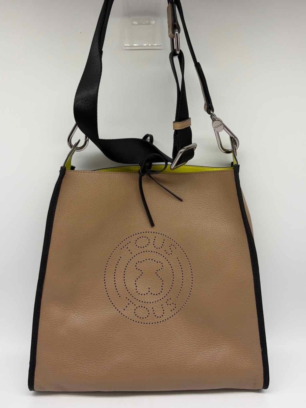 TOUS Beige Leather Shoulder Bag with Black Trim